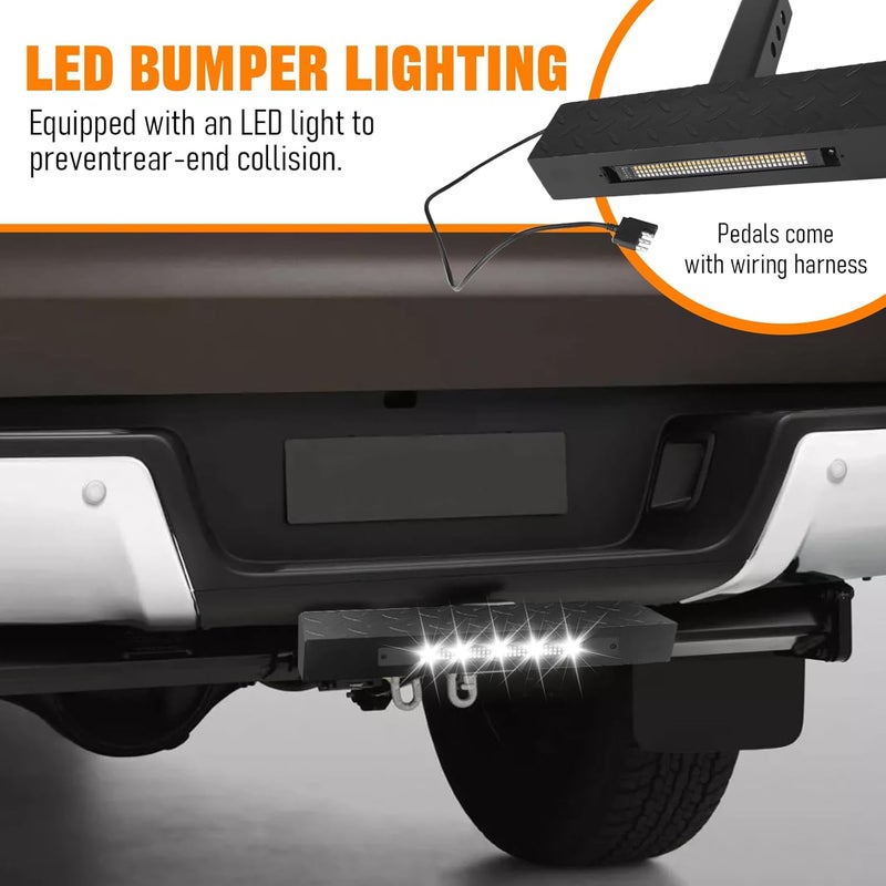 GLOBLED Hitch Step 2 Inch Receiver Universal Tow Hitch Step Protector with Brake Light & Pin Lock & 5/8" Hitch Pin Clip Rear Bumper Guard Compatible with Pickups Trucks Atvs Suvs Vans - Image 3